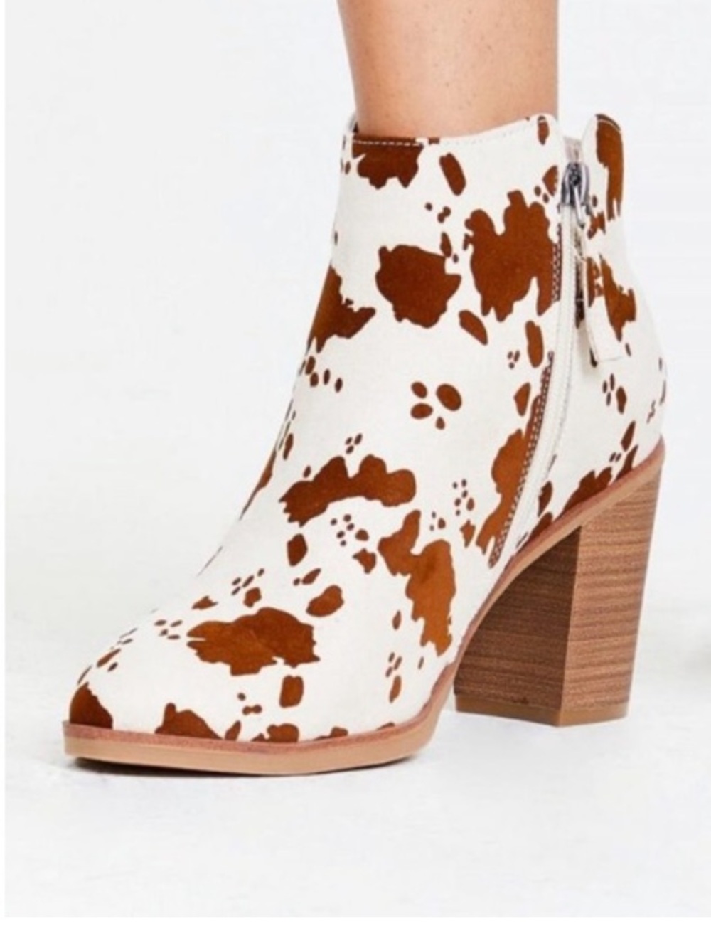 Altar’d State Emery Ivory Tan Brown Cow Print Almond Toe Booties Boots 8